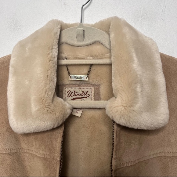 Winlit Leather Jacket with Fur Lining Women's Size Medium Tan Zip Front Western - Picture 3 of 10